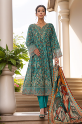 Bin Saeed Stitched 3 Piece Emb Lawn Frock Vol-02 Collection-SM-1624-Sea Green